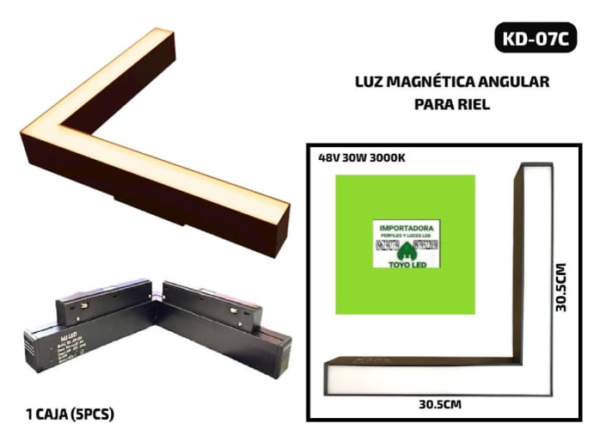 Luz magnética angular para riel magnética