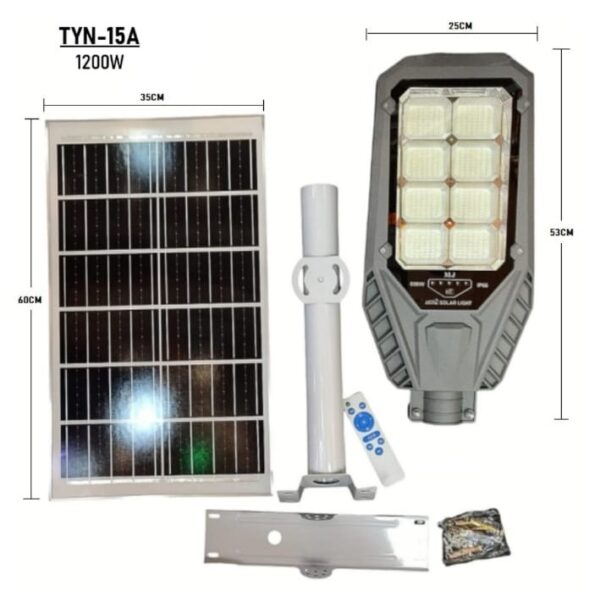 Reflector Solar LED Suburbano TYN-15A 1200W con Panel Independiente y Kit de Instalación